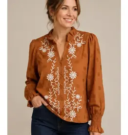 Emily Ruffle Neck & Floral Front Top