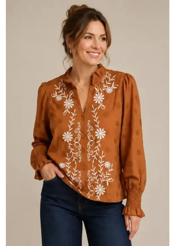 Emily Ruffle Neck & Floral Front Top