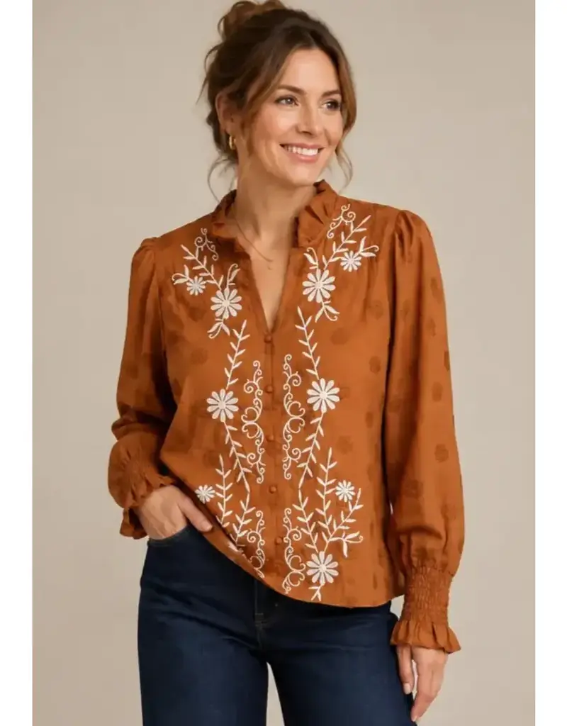 Emily Ruffle Neck & Floral Front Top