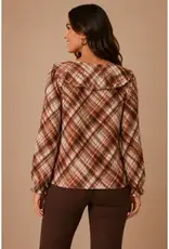 Plaid Linique Ruffle Peasant Sleeve Top