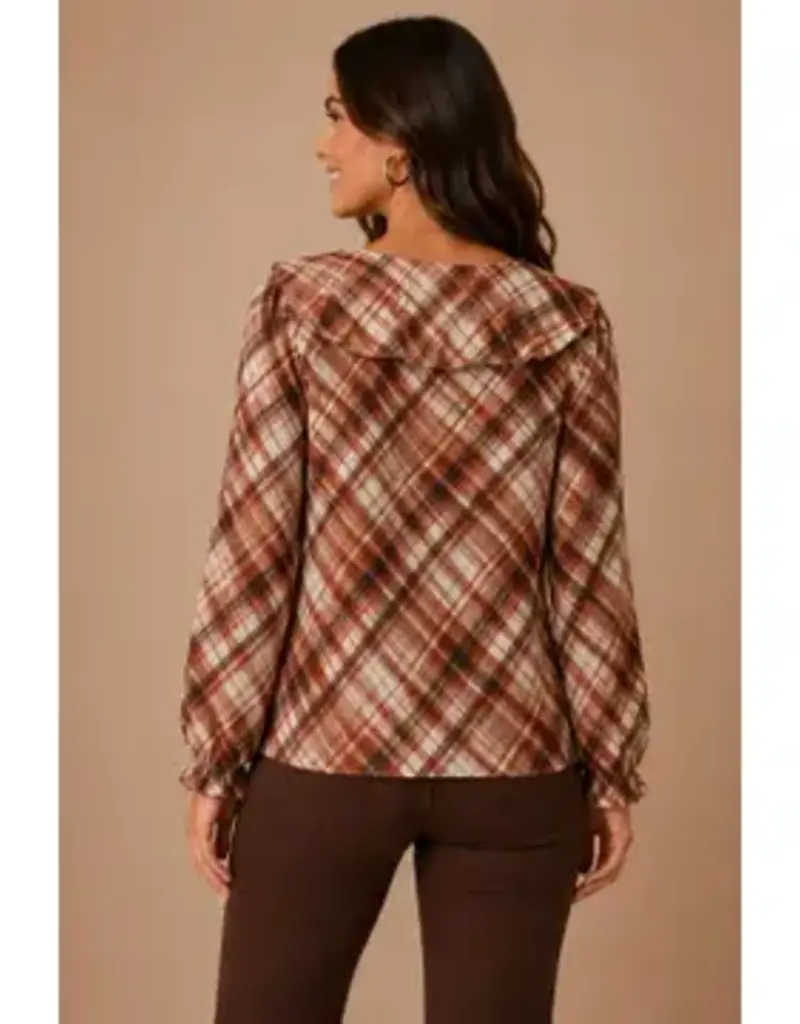 Plaid Linique Ruffle Peasant Sleeve Top