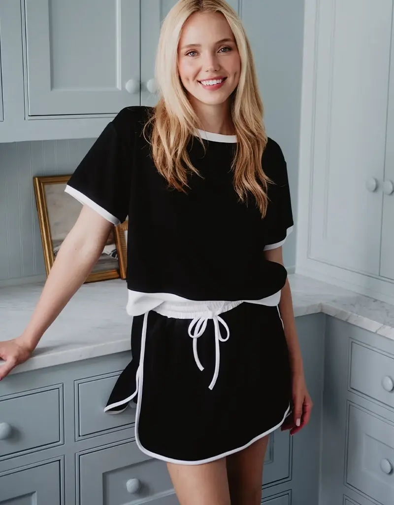 Samatha Top and Skort Set Available in 3 colors Black/White, Pink/Orange, & Yellow/Blue