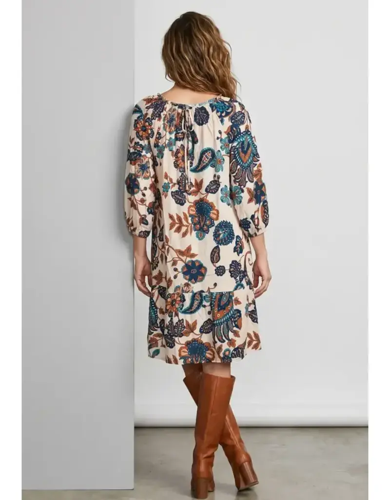 Challis Paisley Tie Front Ruffle Hem Dress