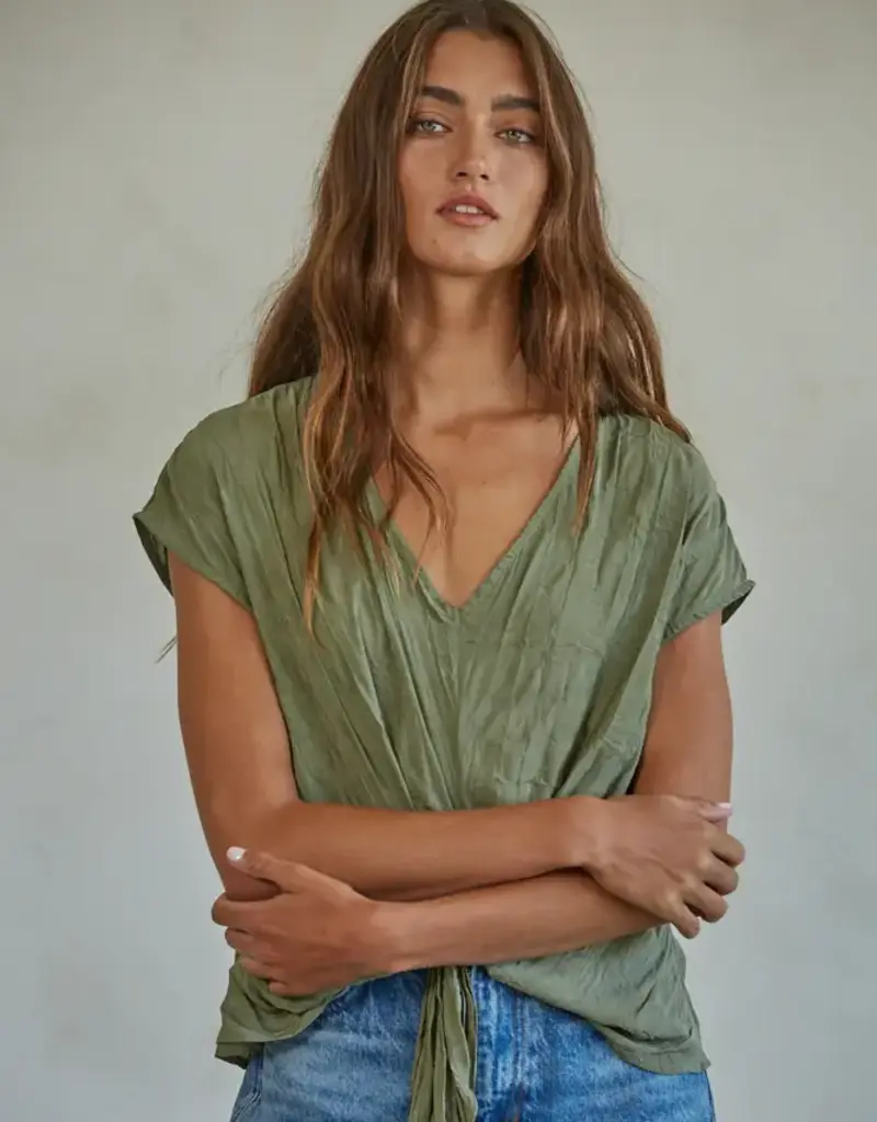 Boho V-Neck Sleeveless Top with Front Tie