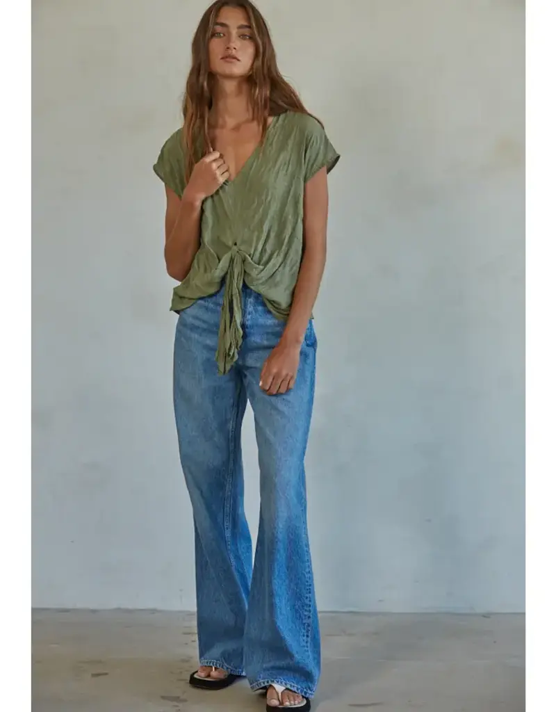 Boho V-Neck Sleeveless Top with Front Tie