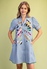 Emerso V-neck Printed Embroidered Appliqué Dress