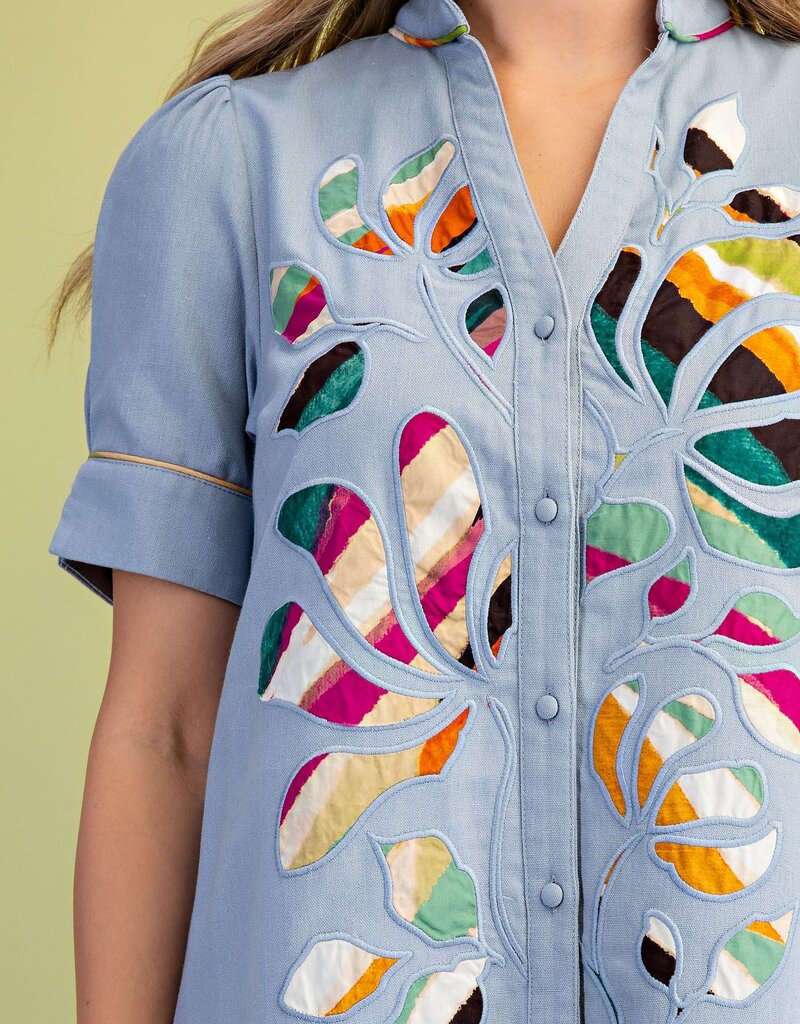 Emerso V-neck Printed Embroidered Appliqué Dress