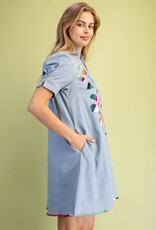 Emerso V-neck Printed Embroidered Appliqué Dress