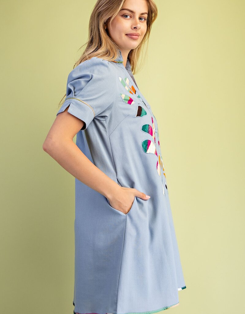 Emerso V-neck Printed Embroidered Appliqué Dress
