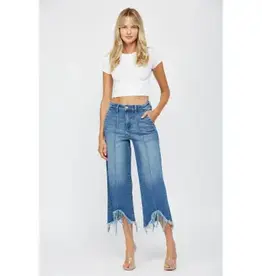 High Rise Crop Distressed Wide Leg Jean