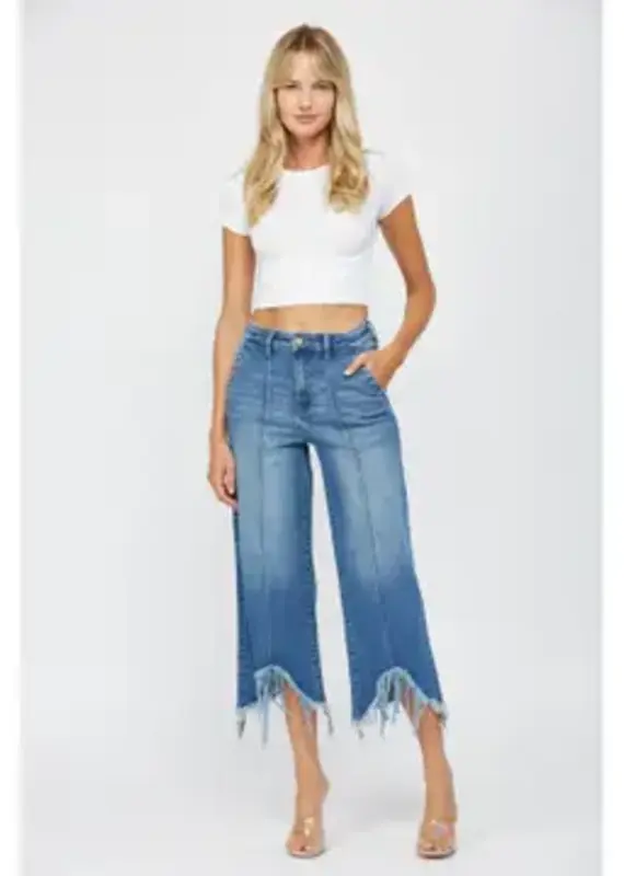 High Rise Crop Distressed Wide Leg Jean