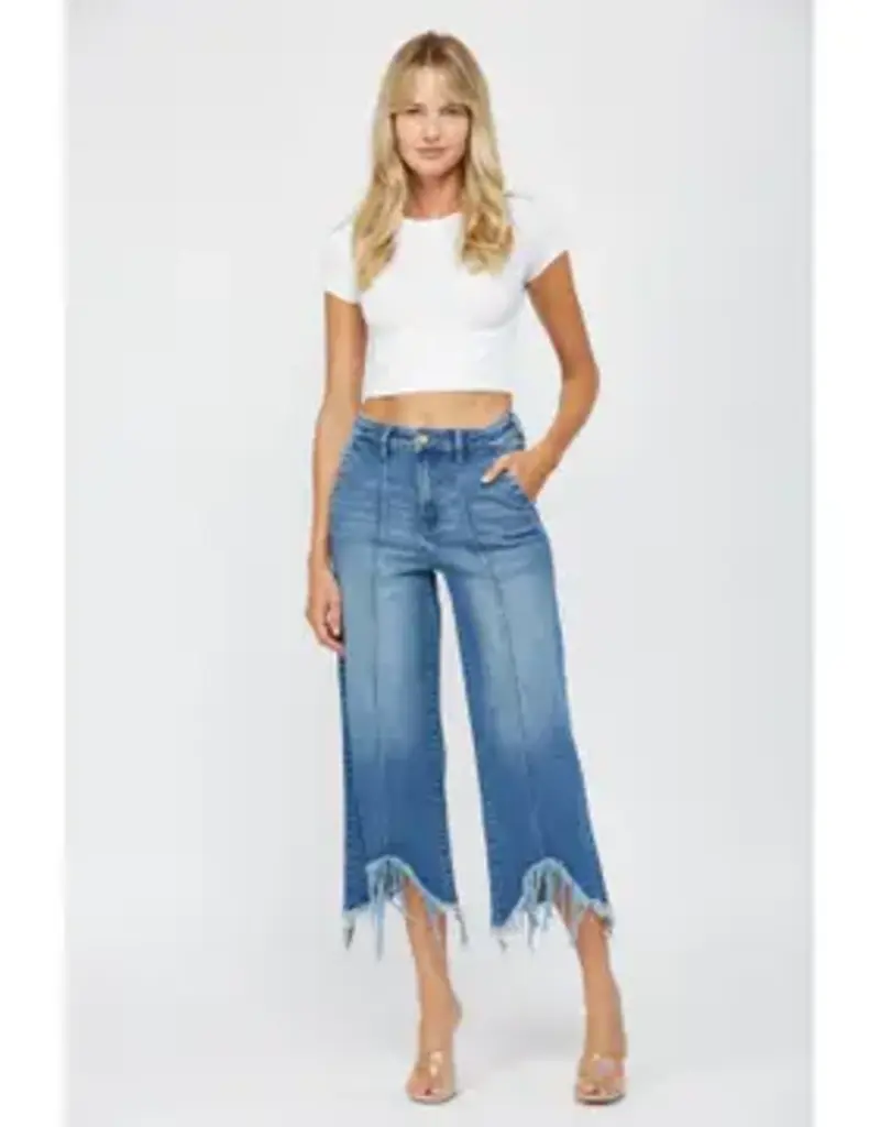 High Rise Crop Distressed Wide Leg Jean