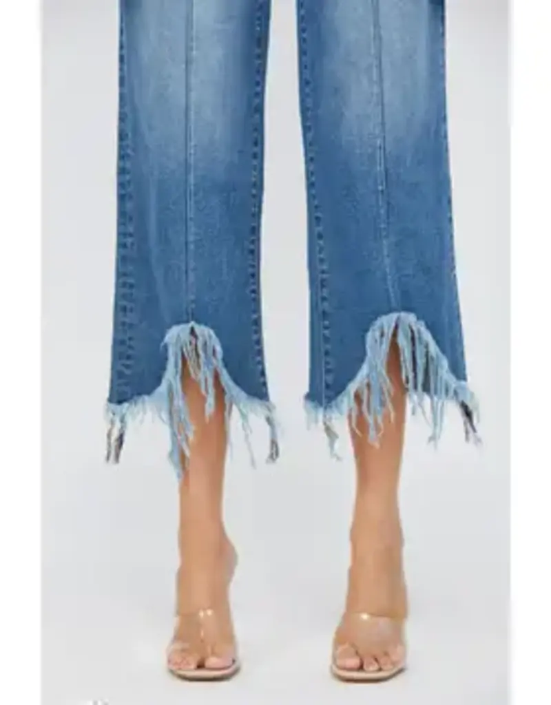 High Rise Crop Distressed Wide Leg Jean