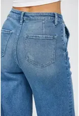 High Rise Crop Distressed Wide Leg Jean