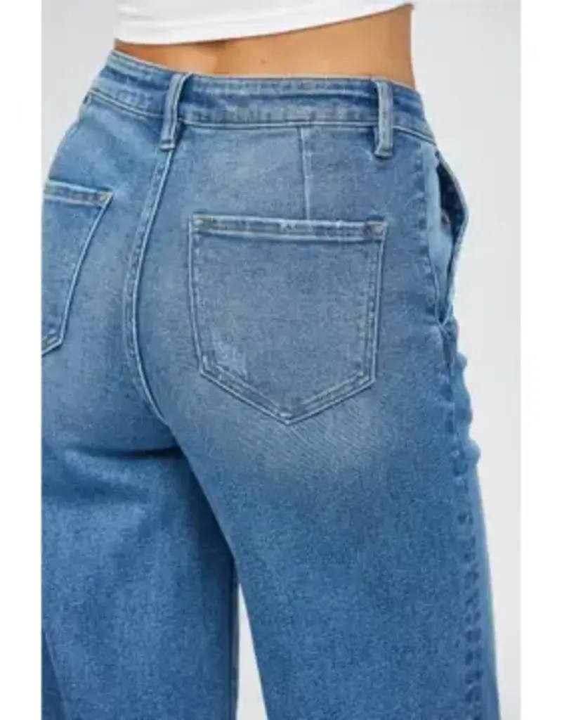 High Rise Crop Distressed Wide Leg Jean