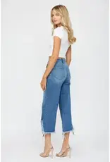 High Rise Crop Distressed Wide Leg Jean