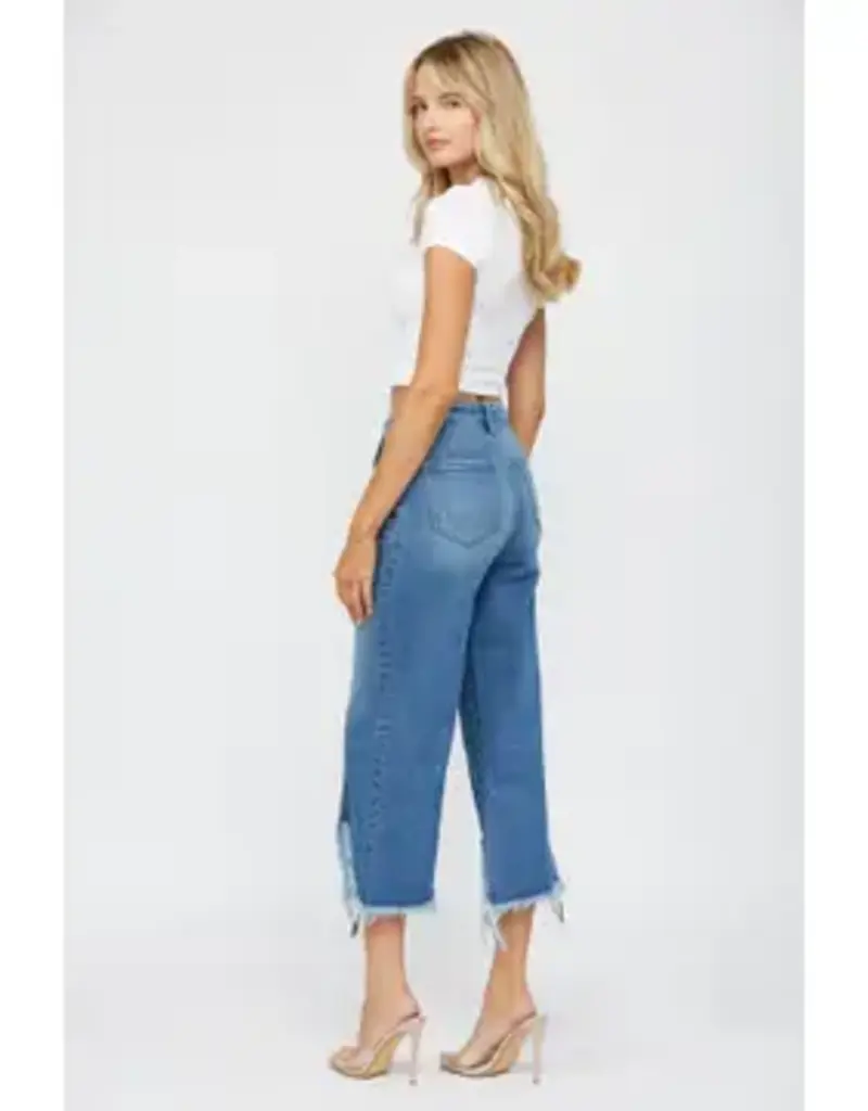 High Rise Crop Distressed Wide Leg Jean
