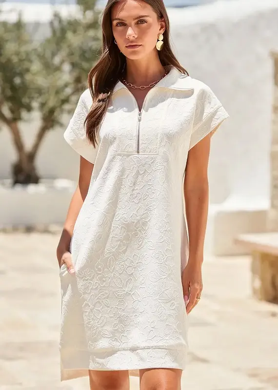 Hannah Half-Zip Jacquard Dress w/ Pockets