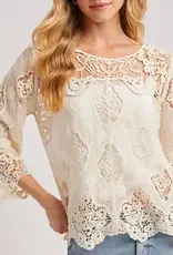 Bethany Boho Sheer Crochet 3/4 Sleeved Top