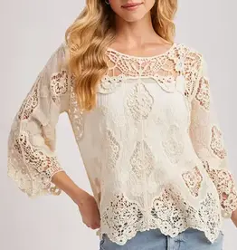 Bethany Boho Sheer Crochet 3/4 Sleeved Top