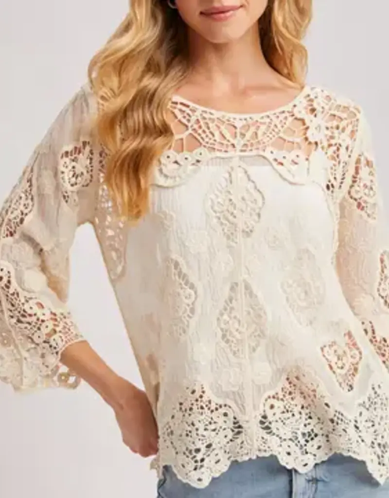 Bethany Boho Sheer Crochet 3/4 Sleeved Top
