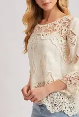 Bethany Boho Sheer Crochet 3/4 Sleeved Top