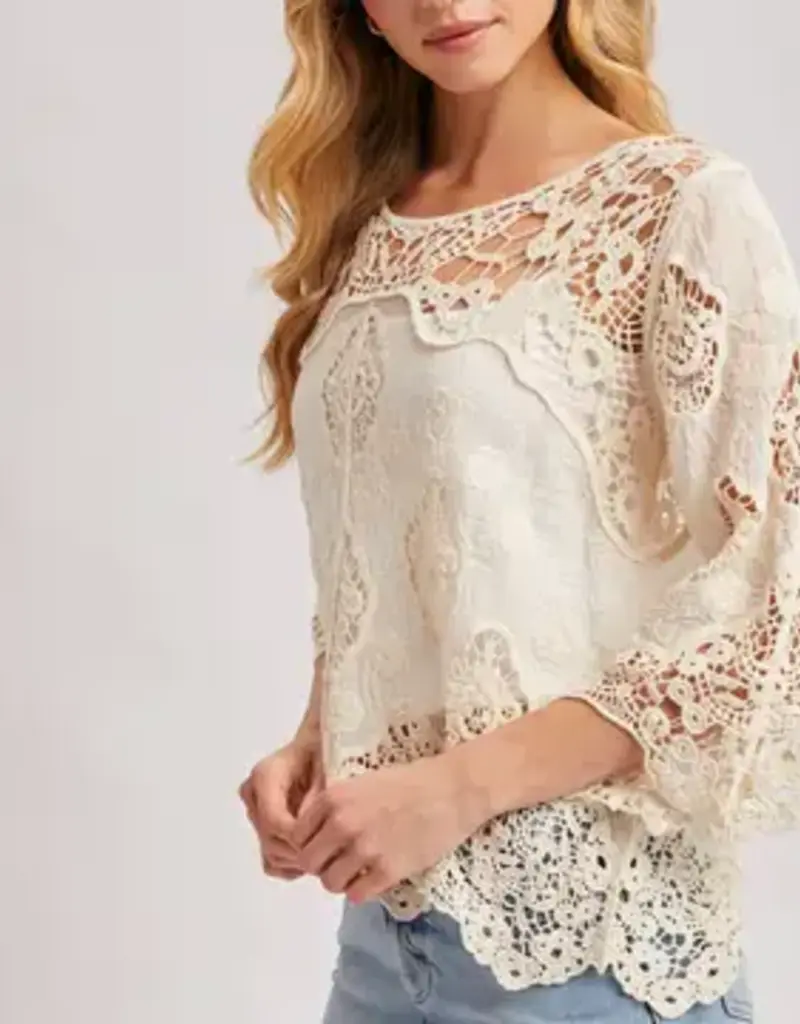 Bethany Boho Sheer Crochet 3/4 Sleeved Top