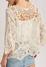 Bethany Boho Sheer Crochet 3/4 Sleeved Top