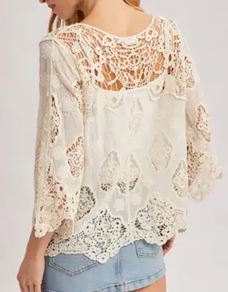 Bethany Boho Sheer Crochet 3/4 Sleeved Top