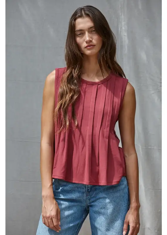 Jessie Jersey Pin Tuck Sleeveless Top