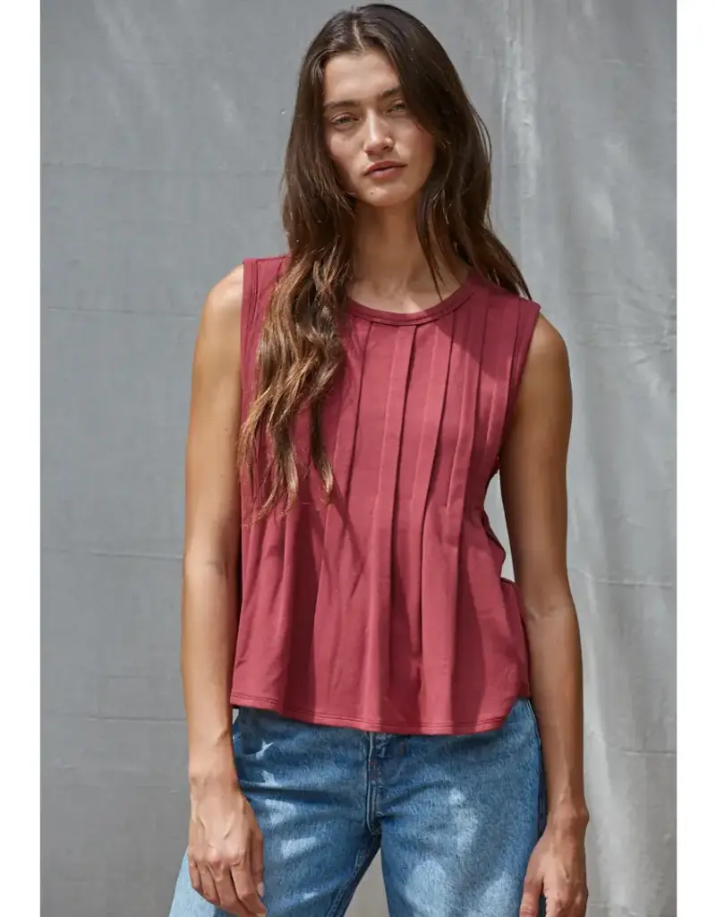 Jessie Jersey Pin Tuck Sleeveless Top