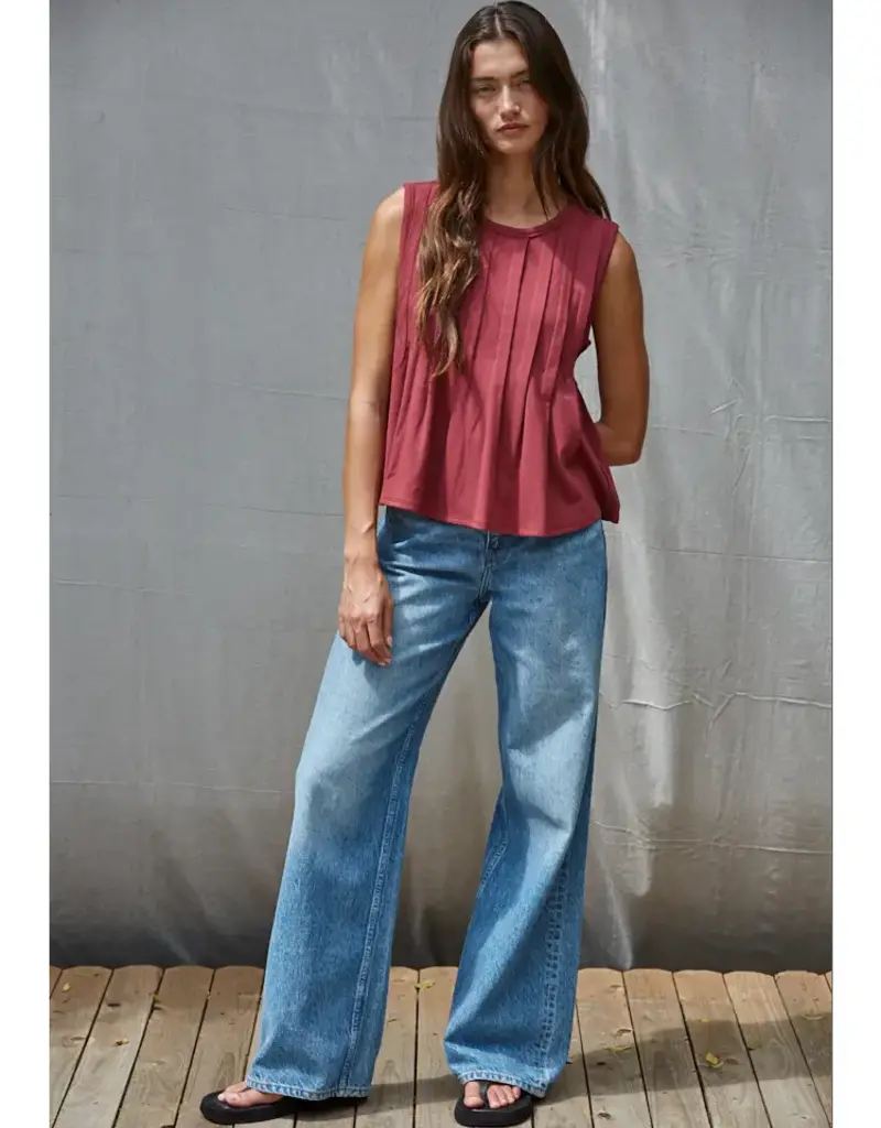 Jessie Jersey Pin Tuck Sleeveless Top