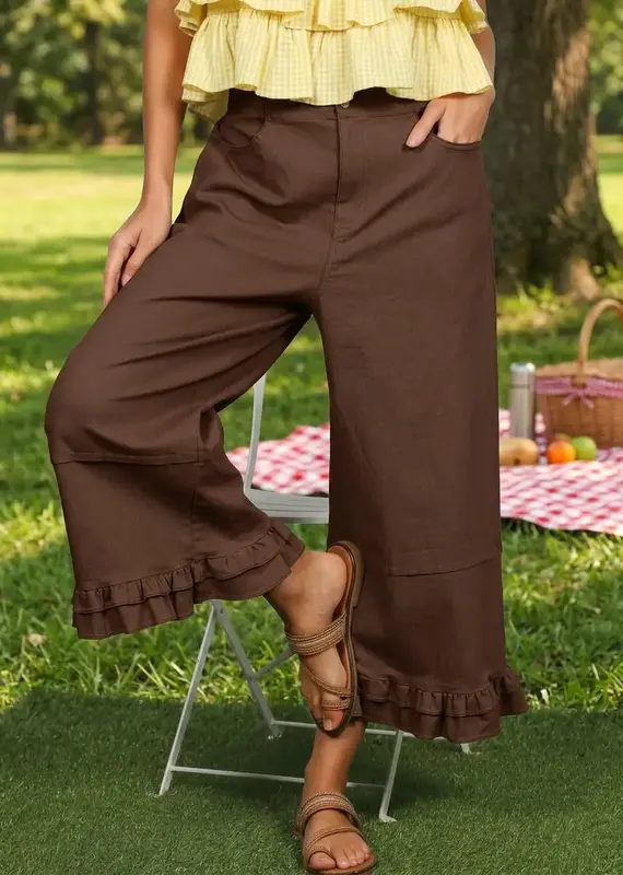 Rachel Casual Ruffle Hem Cropped Pant