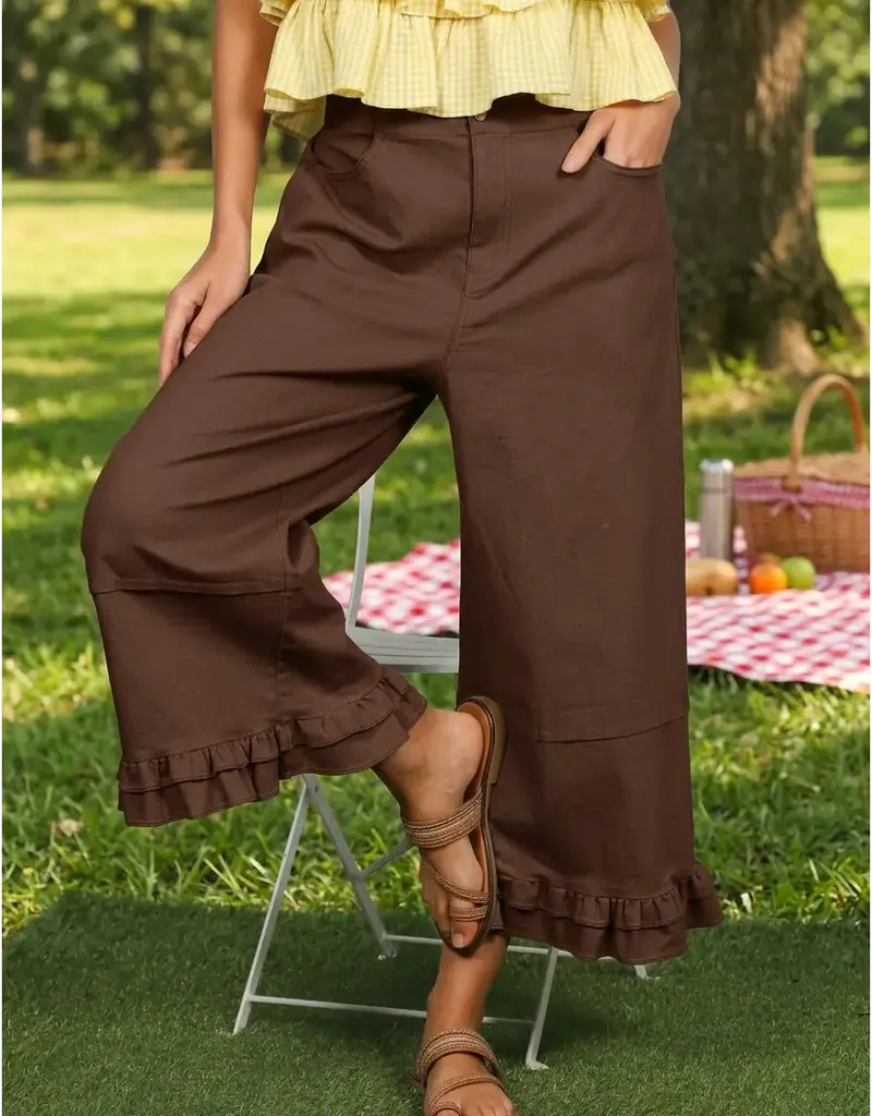 Rachel Casual Ruffle Hem Cropped Pant