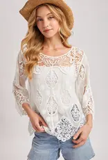 Bethany Boho Sheer Crochet 3/4 Sleeved Top