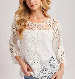 Bethany Boho Sheer Crochet 3/4 Sleeved Top