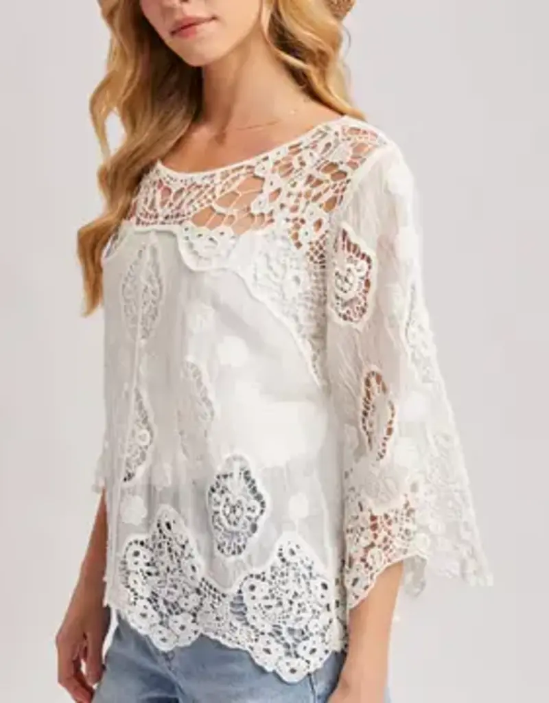 Bethany Boho Sheer Crochet 3/4 Sleeved Top