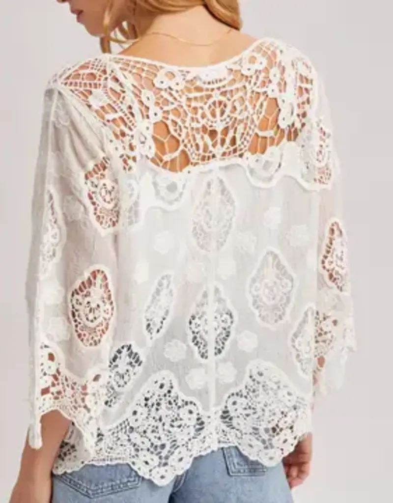 Bethany Boho Sheer Crochet 3/4 Sleeved Top