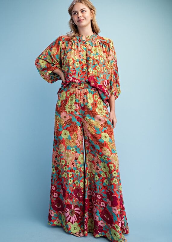 Reese Retro Floral Flare Wide Leg