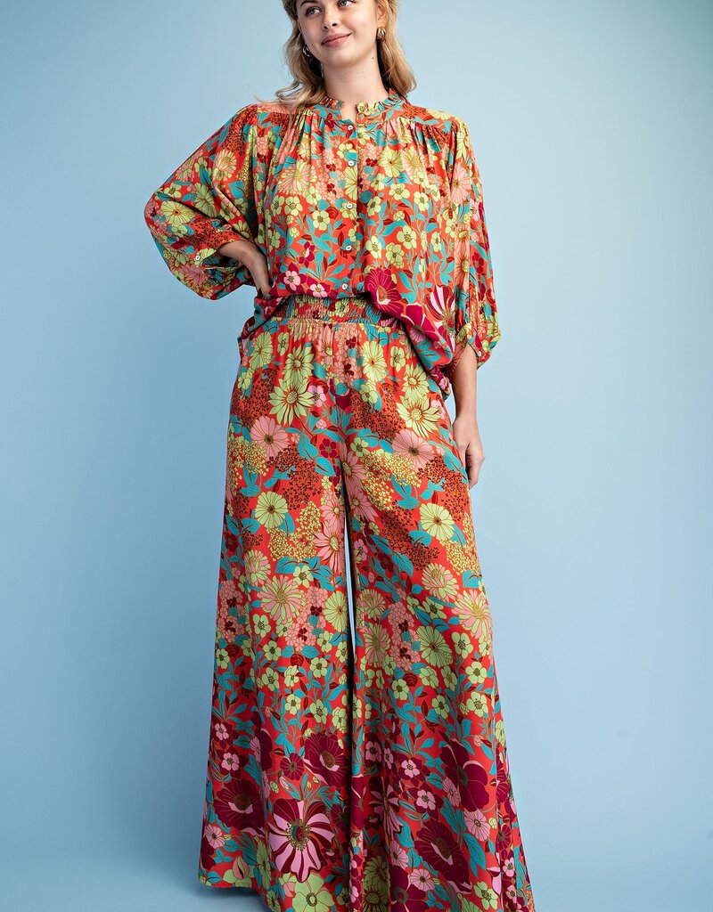 Reese Retro Floral Flare Wide Leg