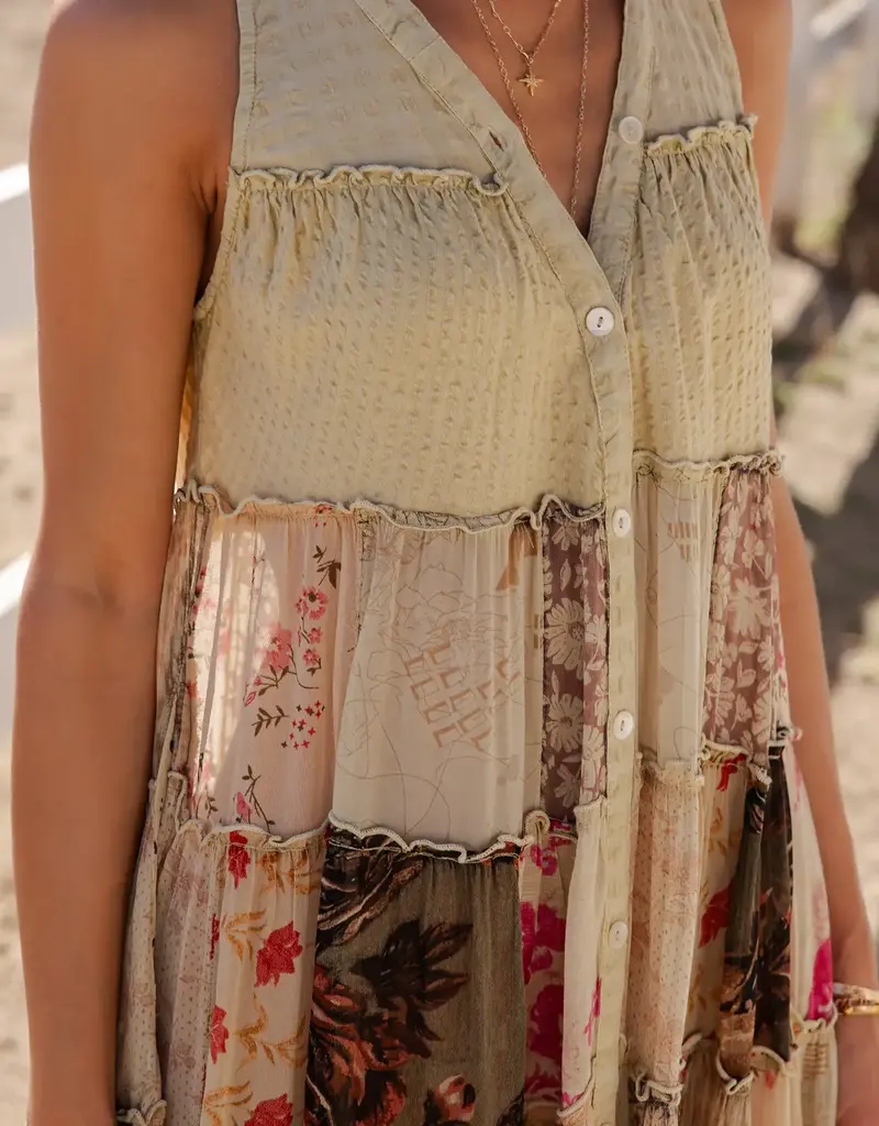 Valerie V-Neck Patchwork Tiered Dress