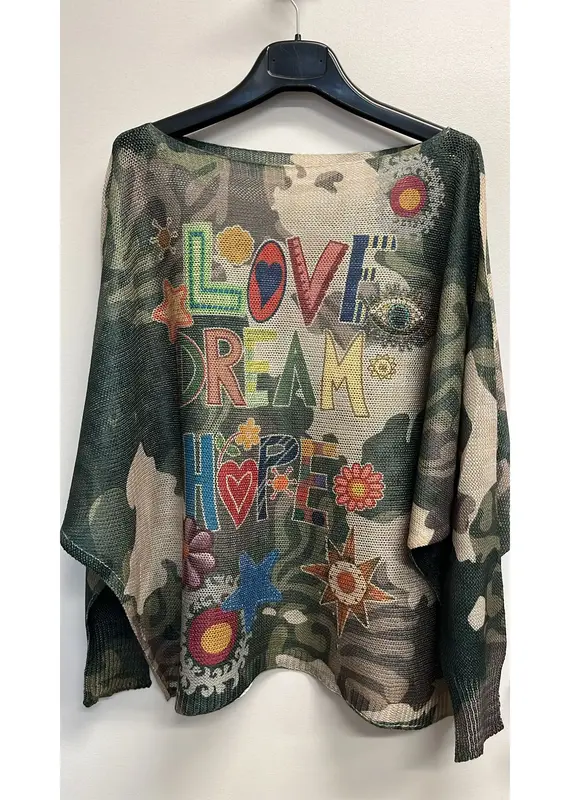 Love Camo Printed Knit Sweater - Made in Italy - ONE SIZE