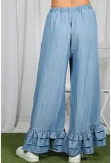 Flared Ruffle Hem Chambray Pant