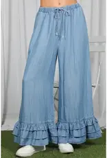 Flared Ruffle Hem Chambray Pant