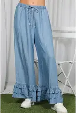 Flared Ruffle Hem Chambray Pant