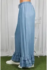 Flared Ruffle Hem Chambray Pant