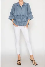 Chambray Distressed Ruffle Hem Lightweight Jacket