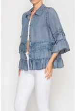Chambray Distressed Ruffle Hem Lightweight Jacket