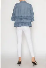 Chambray Distressed Ruffle Hem Lightweight Jacket
