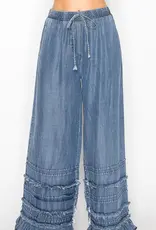 Boho Tiered Chambray Wide Leg Chambray Pant